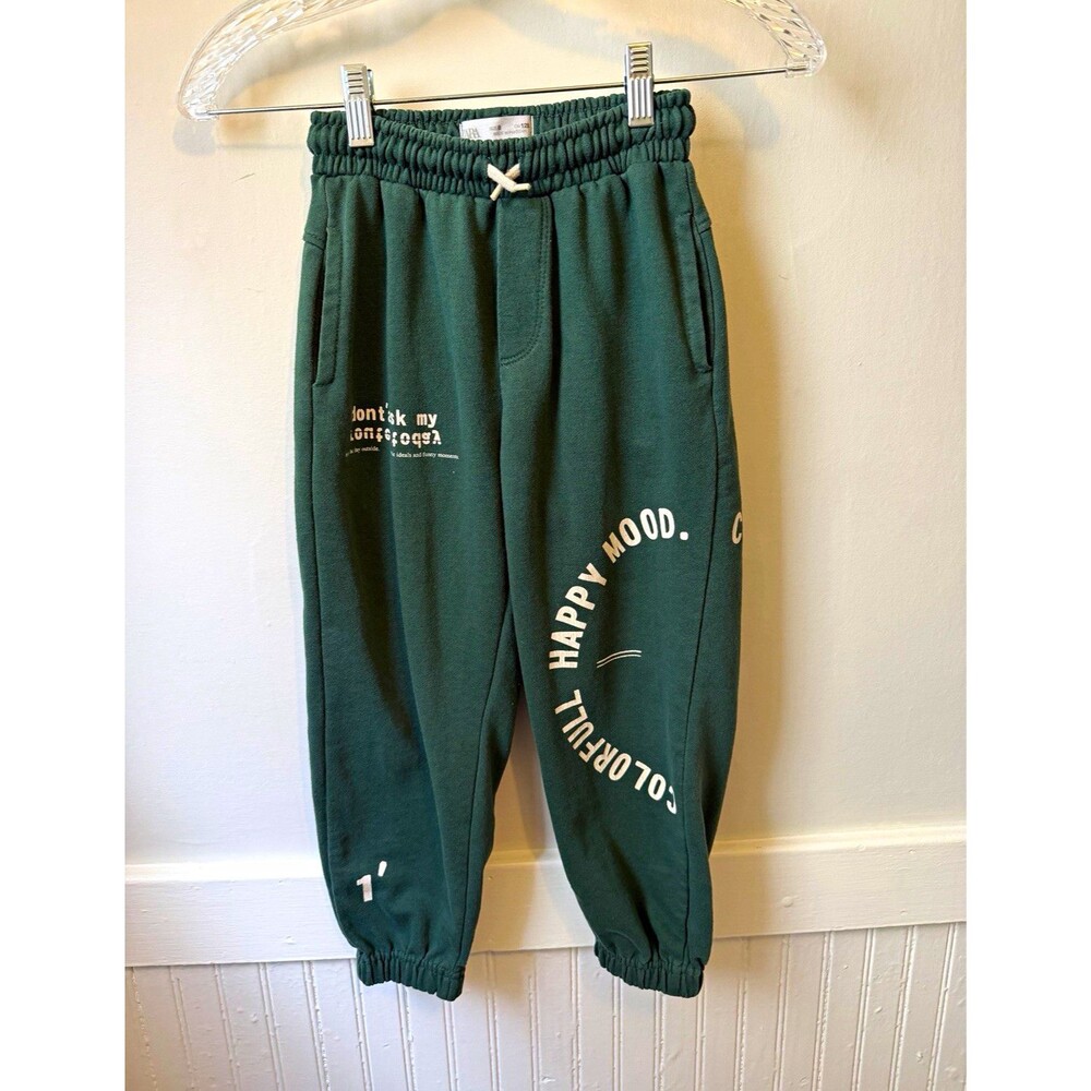 Zara Boys Green Fleece Jogger Sweatpants Streetwear Cargo Style Size8